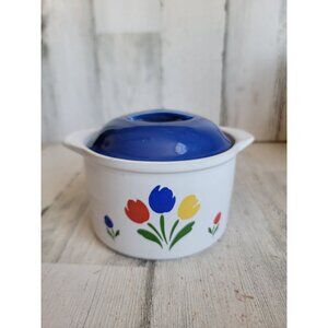 Tulip‎ Tyme Stoneware small lidded pot oven safe Japan Vintage